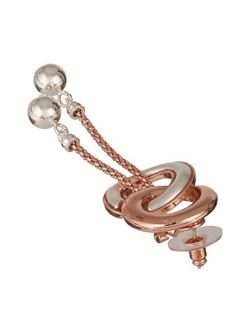 Anti-Tarnish Rose Gold 2 Toned Circular Knotted Dangling Earrings