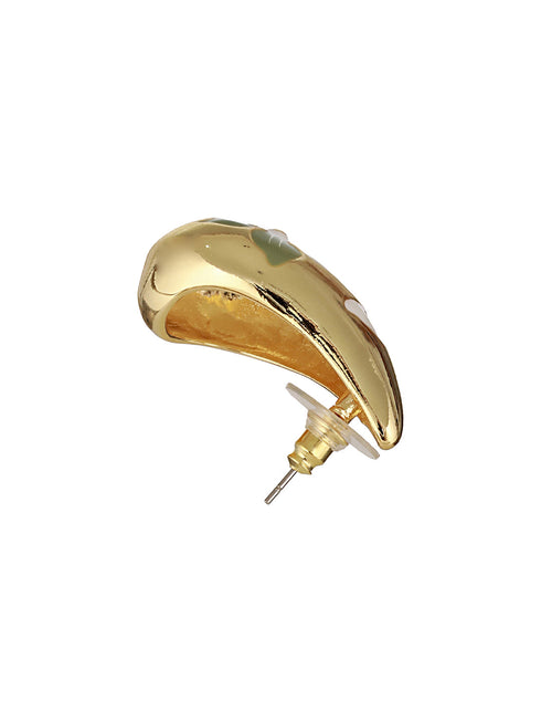 Anti-Tarnish Gold Plated & Enamelled Floral Tear Shaped Studds Earrings