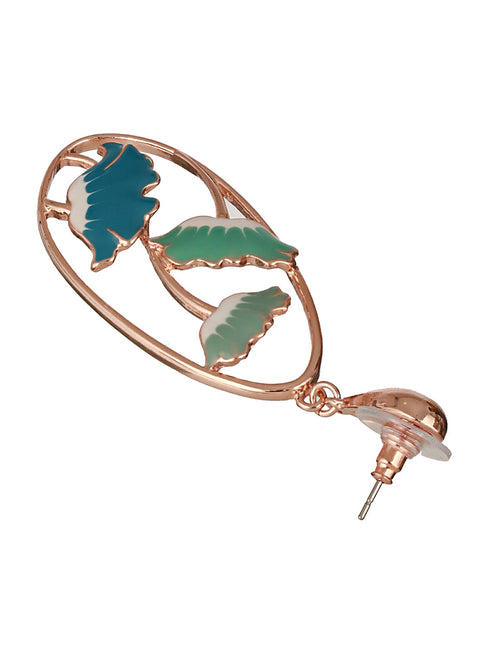 Anti-Tarnish Gold Plated Blue Enamelled Floral Statement Luxe Drop Earrings