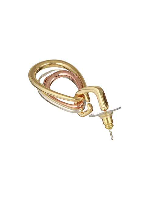 Anti-Tarnish Tri Gold Plated Concentric Drop Shaped Dangler Hoop Earrings