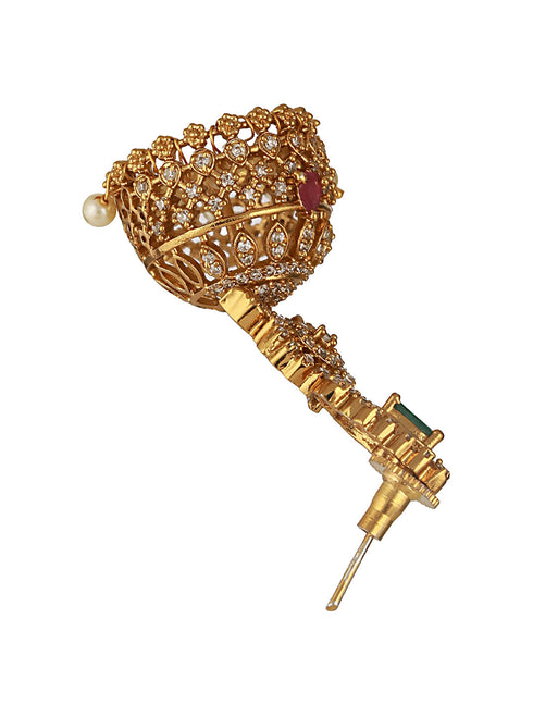 Gold Plated Green Zircon Studded Pearl Beaded Dangler Earrings