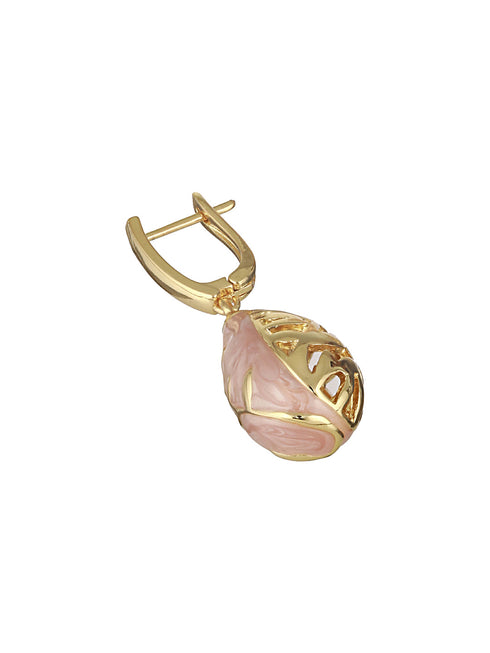 Anti-Tarnish 18 K Gold Plated & Enamelled Tear Shaped Floral Hoop Earrings