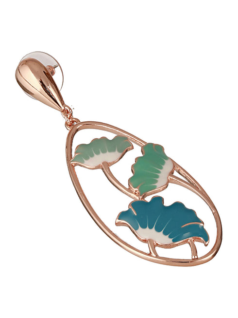 Anti-Tarnish Gold Plated Blue Enamelled Floral Statement Luxe Drop Earrings