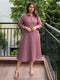 Mauve Cotton Solid A-line Dress