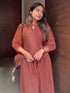 Rust Pure Cotton Solid Gathered Dress