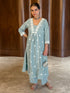 Light Blue Pure Cotton Embroidered A-line Kurta Pant Set
