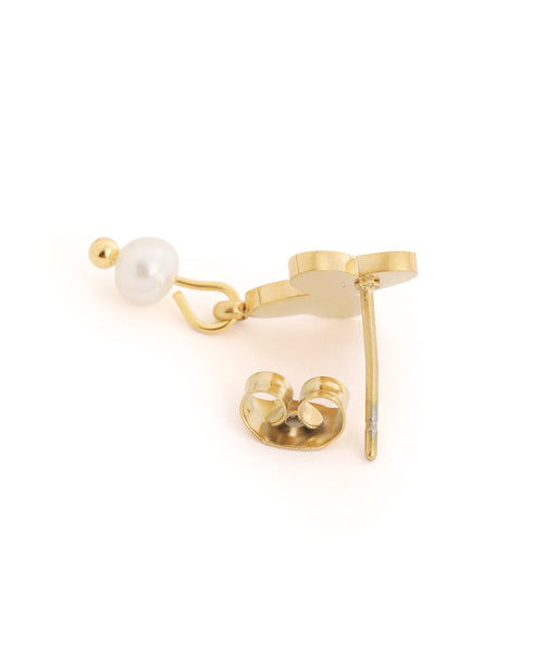 Girls 18kt Gold Plated Enamel Butterfly and Pearl Drop Earring