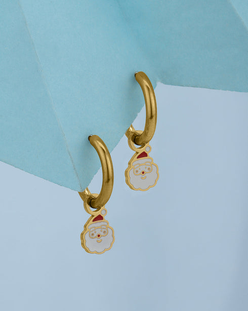 Girls 18kt Gold Plated Dangling Enamel Santa Hoop Earring
