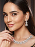 Silver Toned AD & Pearl Studded Floral Statement Necklace Jewellery Set