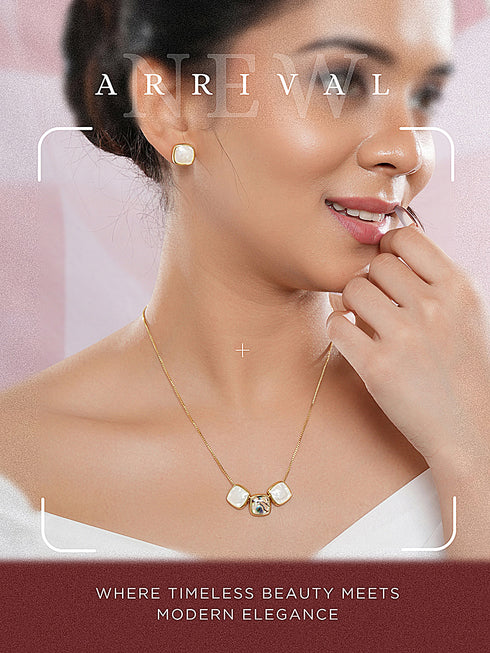 Elegant Square Stone Pendant Necklace & Earrings Set