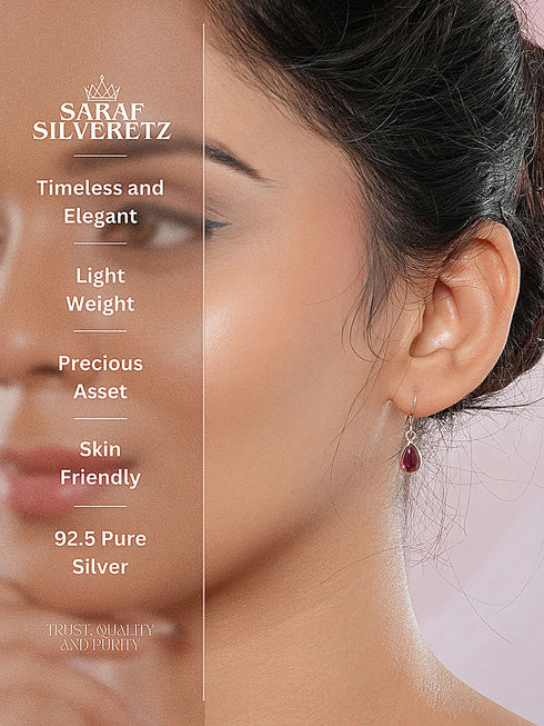 925 Sterling Silver Red Original Garnet Gemstone Studded Elegant Handcrafted Minimal Charm Earrings