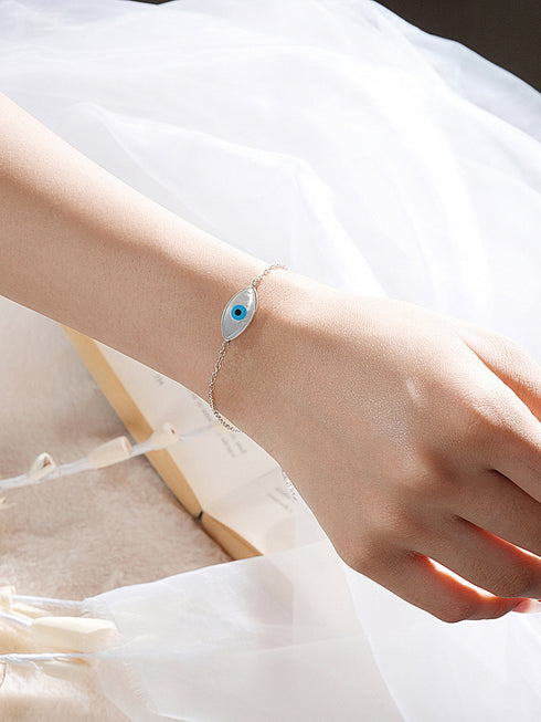 925 Silver Evil Eye Blue Minimal Adjustable Chain Charm Bracelet