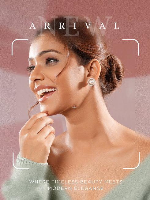 Silver Plated AD Studded Orbital Pearl Minimal Studds Earrings