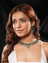 Silver Toned Emerald Green Zircon AD Studded Layered Drop Designer Statement Necklace Jewellery Set