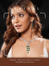 Silver Toned Emerald Green Zircon AD Studded Layered Bridal Drop Designer Statement Necklace Jewellery Set