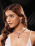 Silver Toned Ruby Red AD Studded Statement Delicate Necklace Jewellery Set