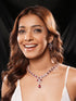 Silver Toned Ruby Red AD Studded Statement Delicate Necklace Jewellery Set