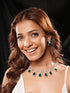 Silver Plated Emerald Green AD Studded Floral Statement Necklace Jewellery Set