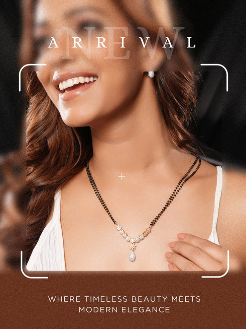 Gold Toned AD Studded Black Beads Studded Designer Solitaire Type Mangalsutra Jewellery Set
