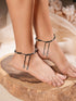 Set of 2 Silver Oxidised Stone Studded Flower Design Minimal Dailywear Anklet Payal