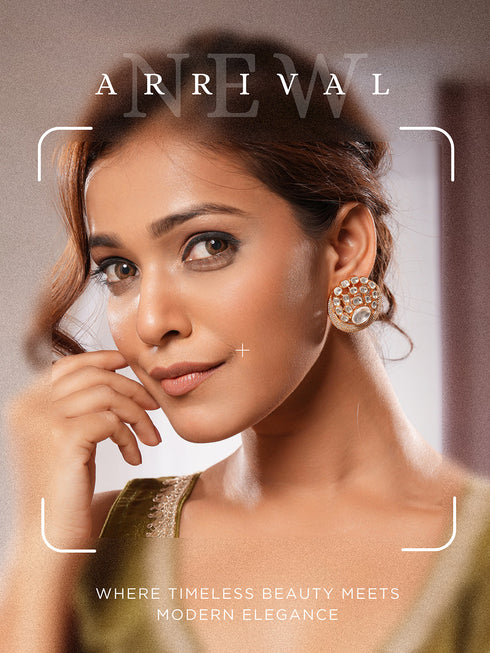 Gold Plated Uncut Polki Mossanite Kundan Studded Bridal Designer Circular Studds Earrings