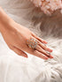 Gold Plated Uncut Polki Kundan Mossanite Studded Designer Floral Adjustable Finger Ring