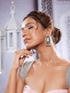 Oxidised Silver-Toned Green Stone & Pearl Beaded Teardrop Stone Handcrafted Jhumka Earrings