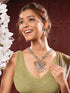 Oxidised Dual Toned Statement Peacock & Bull Motif Tribal Haram Pendant Style Jewellery Set