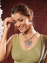 Oxidised Dual Toned Statement Peacock & Bull Motif Tribal Haram Pendant Style Jewellery Set