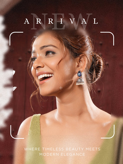 Oxidised Silver Toned Evil Eye Handcrafted Minimal Trendy Jhumka Earrings