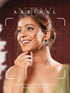 Oxidised Silver Toned Emerald AD Zircon Studded Handcrafted Damru Shaped Studds Earrings