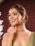 Oxidised Silver Toned Emerald AD Zircon Studded Handcrafted Damru Shaped Studds Earrings