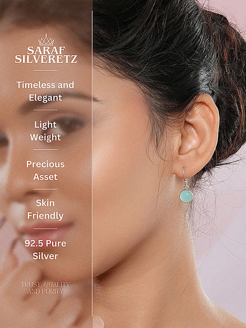 925 Sterling Silver Mint Green Aqua Stone Studded Minimal Handcrafted Drop Earrings