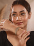 Gold Polish White Kundan Mossanaite Studded Floral Openable Kada Bracelet