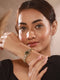 Gold Polish Green Emerald Kundan Mossanaite Studded Floral Openable Kada Bracelet