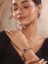 Gold Polish Ruby Red Kundan Mossanaite Tilak Shaped Openable Kada Bracelet