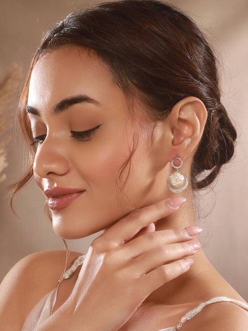 Silver Plated Quirky Pearl Drop Minimal Orbital Earrings