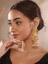 Gold Toned Yellow Stone & Kundan Lightweight Statement Large Jhumka Earrings