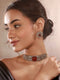 Gold Toned Ruby Red Mossanite Kundan Statement Choker Jewellery Set