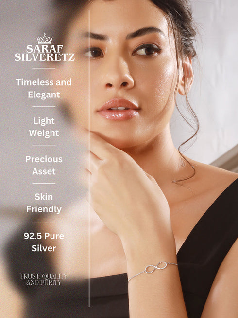 925 Sterling Silver Rhodium Plated AD Studded Infinity Charms Bracelet