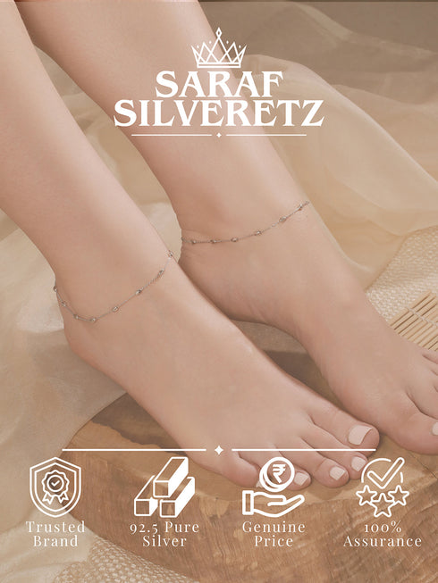 925 Sterling Silver Ball Chain Delicate Designer Minimal Anklet Pair