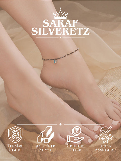 925 Sterling Silver Blue Enamelled Butterfly Charms Payal Anklet