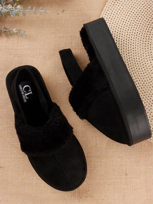 Women's Platform Mule Slipper with Plush Faux Fur