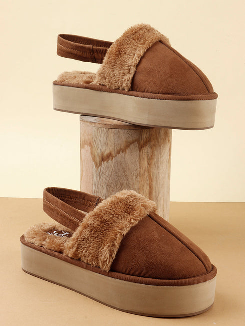 Women's Platform Mule Slipper with Plush Faux Fur