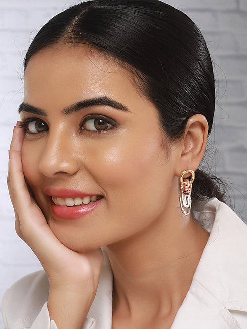 Anti-Tarnish 3 Toned Chain Dangle Handcrafted Earrings