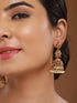 Antique Gold Polish Zircon Studded Pearl Beaded Floral Dangling Earring