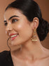 Gold Matt Polish Zircon Studded Lakshmiji Motif Designer Danggling Earring
