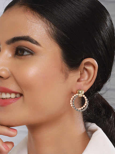 Anti-Tarnish Silver & Rose Plated Hammered Circular Hoop Earrings