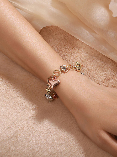 Anti-Tarnish 18k Gold Plated Heart Shaped Charm Link Wraparound Bracelet