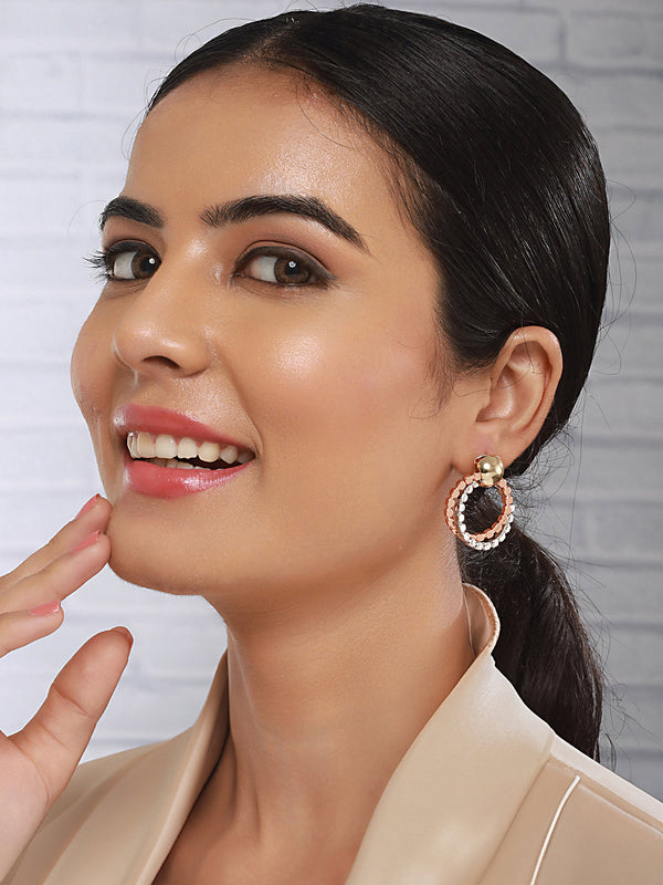 Anti-Tarnish Silver & Rose Plated Hammered Circular Hoop Earrings